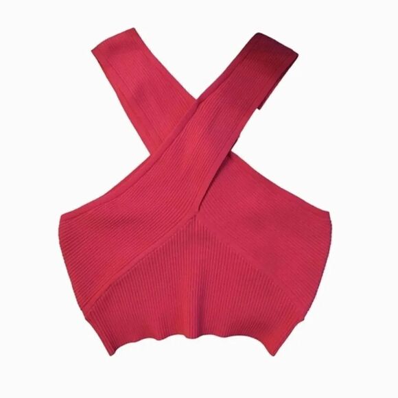 House of Harlow 1960 Hot Pink Ribbed Cross Over Halter Crop Top Large NWT - Picture 10 of 17